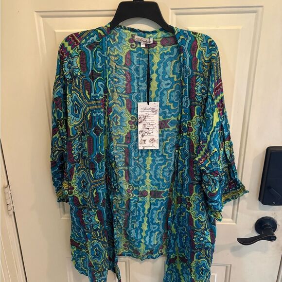 Arnhem Turquoise and Green Kimono Cardigan - Picture 2 of 5